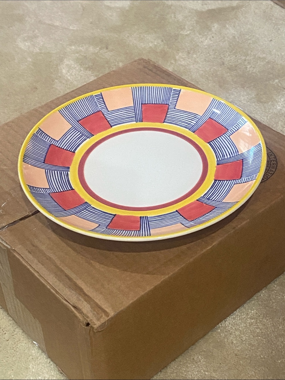 West Elm Ceramic Plate in Yellow, Pink, Blue, Red